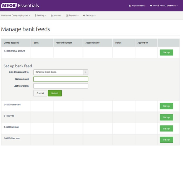 Essentials Cashbook bank feeds
